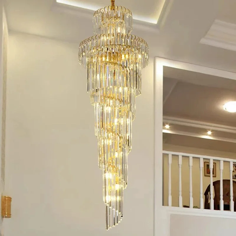 Staircase length crystal chandelier Nordic modern attic crystal lamp villa large chandelier home decoration lighting fixtures