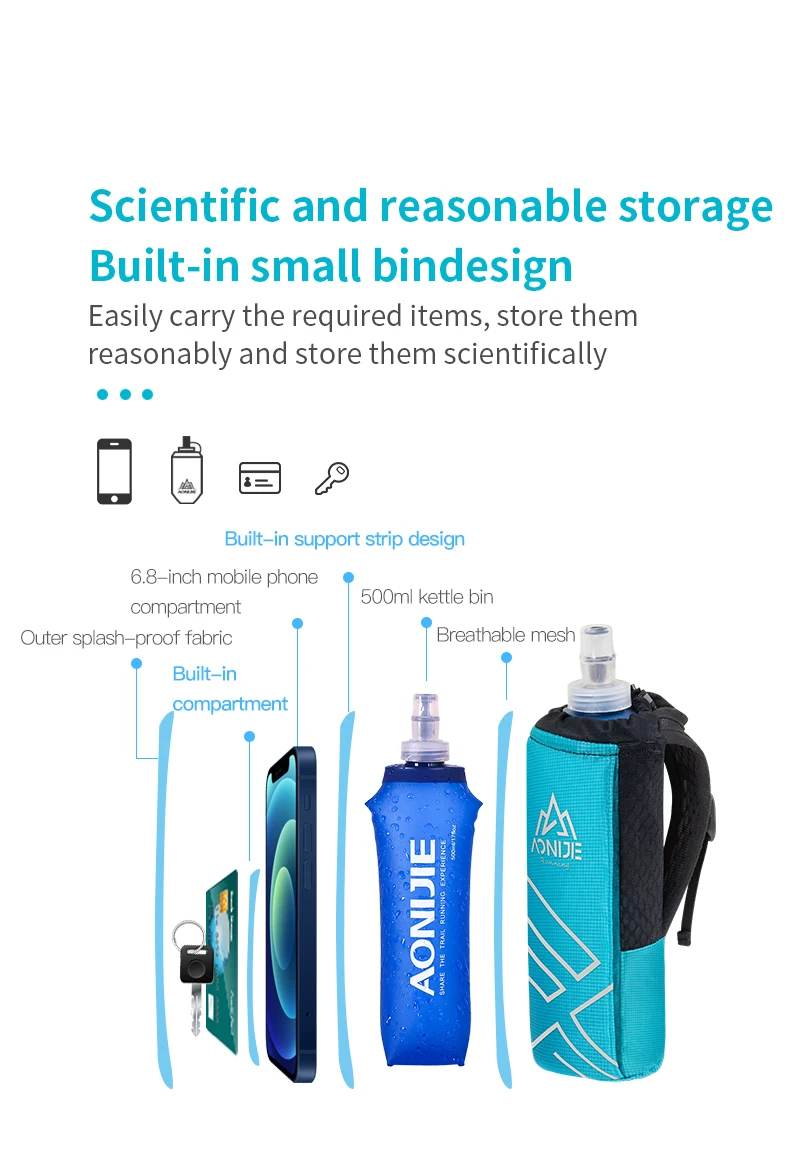 Aonijie a7106 500ml correndo à mão bottlestorage saco garrafa macia chaleira titular hidratação pacote para ginásio maratona