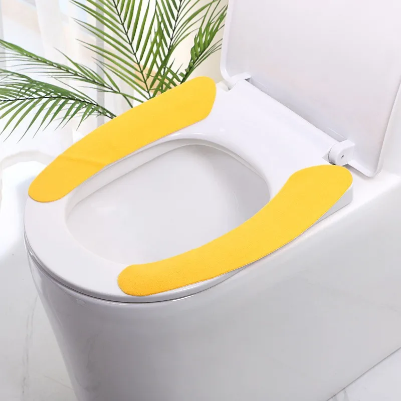 2Pc/set Reusable Toilet Seat Cover Warm Flannel Toilet Sticker Seat Pad Washable Bathroom Warmer Seat Bathroom Cushion Pad