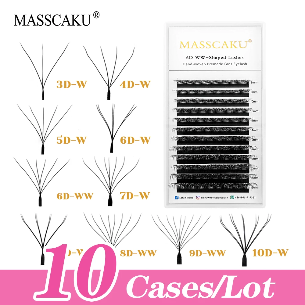 

10cases/lot 12 Lines Individual 3D/4D/5D W Shaped Premade Volume Fans Eyelash 0.07mm Thickness Fluffy W Style Lashes by MASSCAKU