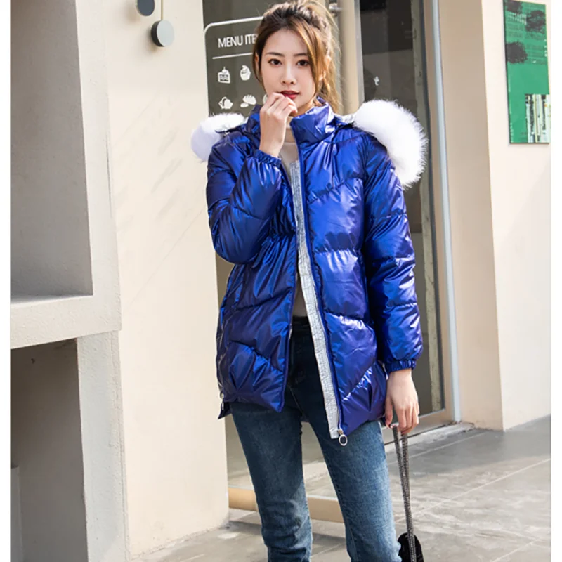 2022 neue Winter Glänzend Jacke Für Frauen blau Parka Weibliche Brot Winter Unten Parkas Parka Baumwolle Gepolsterte Shiny Waterprooft Mantel