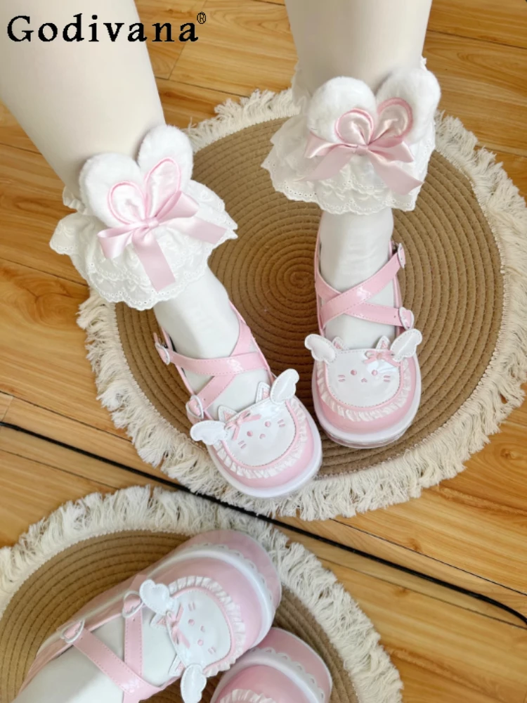

Original Lolita Japanese Girl Platform Muffin Shoes Round Head Cartoon Cute Sweet Girl Cross Strap Small Single Shoes