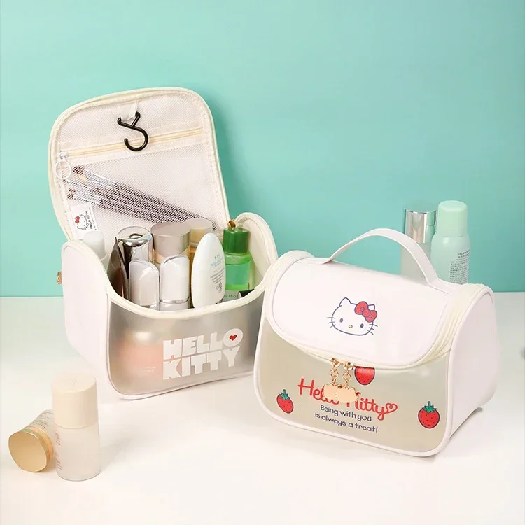 Bolsa de maquillaje de viaje Kawaii Hello Kitty, bolsa de aseo de gran capacidad con dibujos animados, bonita bolsa de aseo de viaje portátil de alta capacidad, regalos