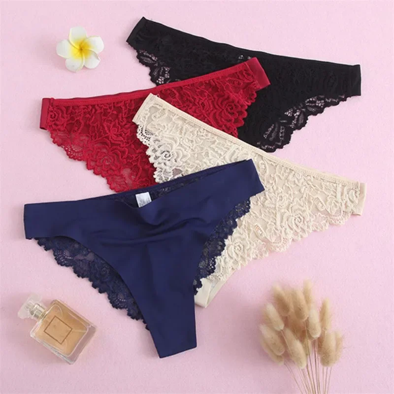 Brazil Women Thongs and G Strings Lace Low-waist Panties Hollow Back Transparent Female Underwear