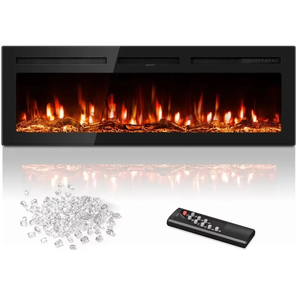 

60" Electric Fireplace in-Wall Recessed, Wall Mounted with Remote Control, 1500/750W Fireplace Heater with 12 Adjustable Color