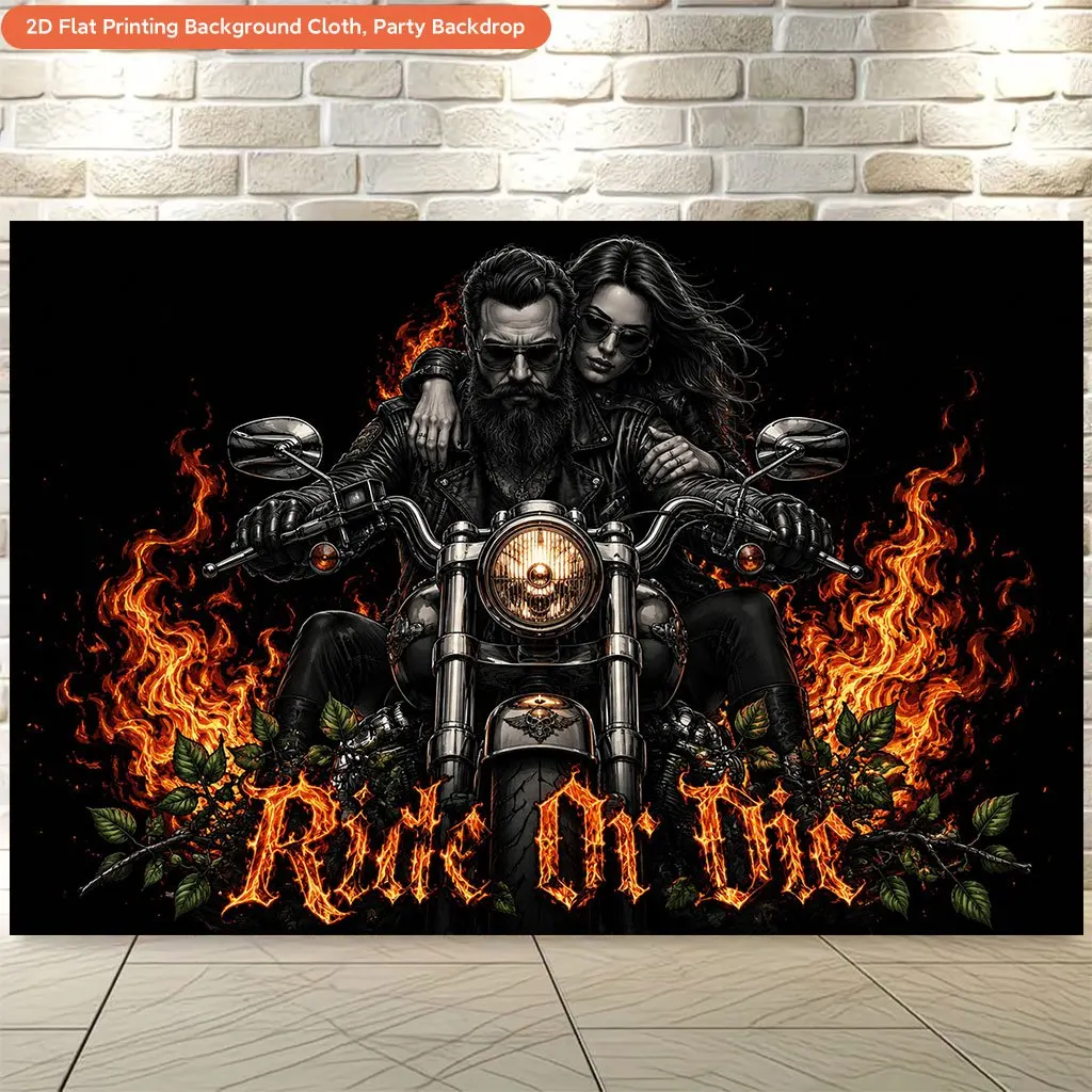 Ride Or Die Motorcycle Tapestry, Biker Couple Art Wall Hanging,  Skull Chopper Decor, Gothic Rock Bedroom Cloth, Cool