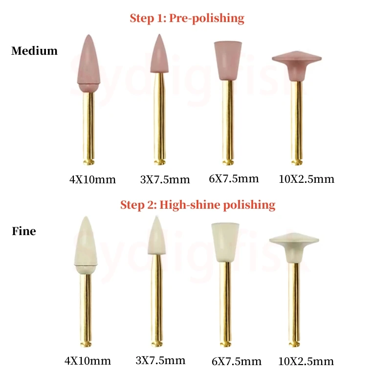 8Pcs Dental Rubber Polisher Composite Resin Polishing Grinding Head 2-Step Polishing For Low-Speed Handpiece Teeth Polisher