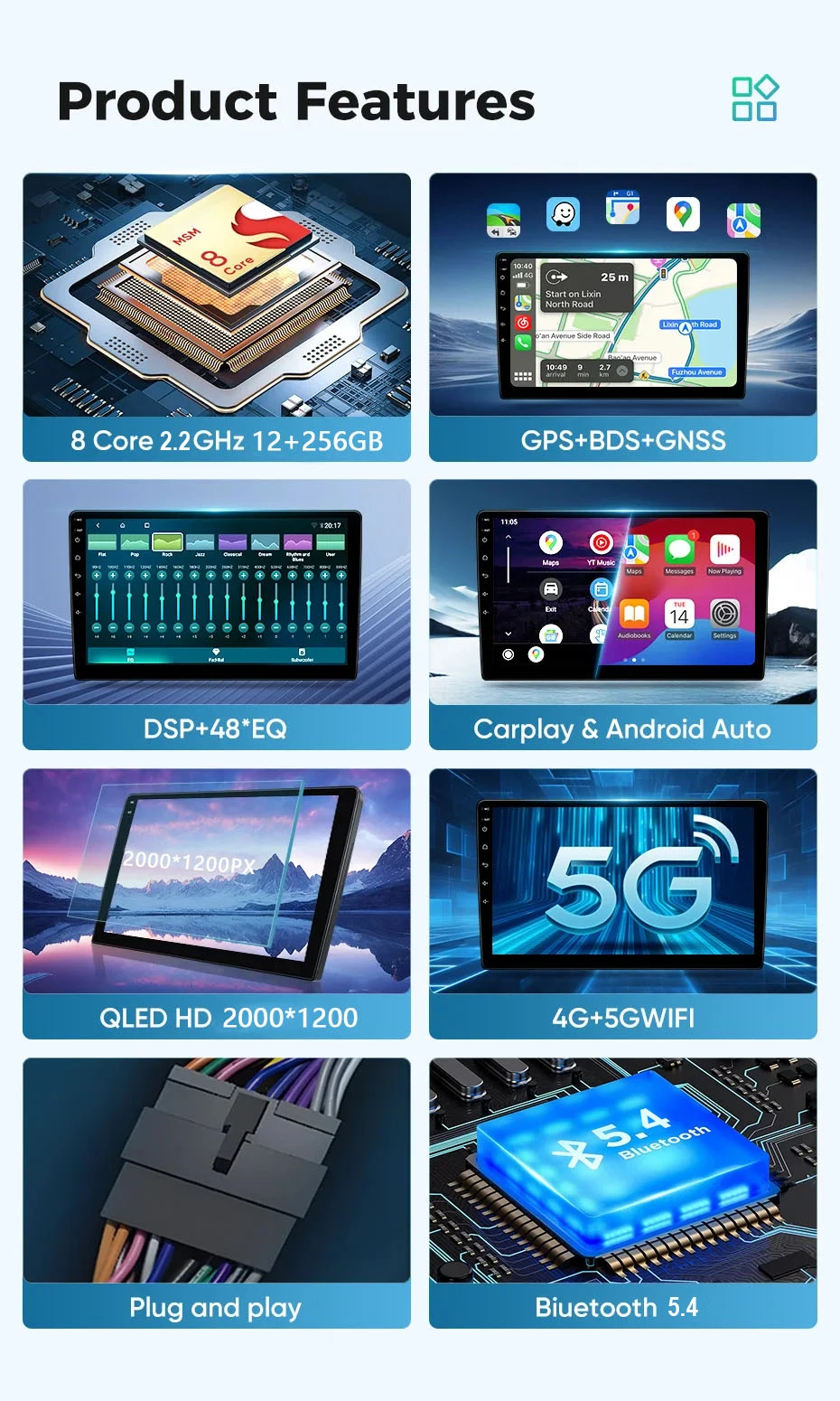 لبيجو 208 2008 2012 2013 2014 2015 2016 2017 2018 أندرويد 15 الملاحة راديو السيارة مشغل وسائط متعددة ستيريو Carplay السيارات 2K