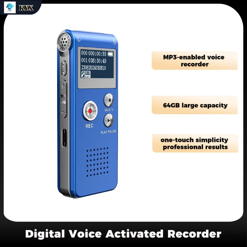 

Digital Voice Activated Recorder with Playback 64GB MP3 Player Sound Audio Recorder Professional Mini USB Flash Drive Recording