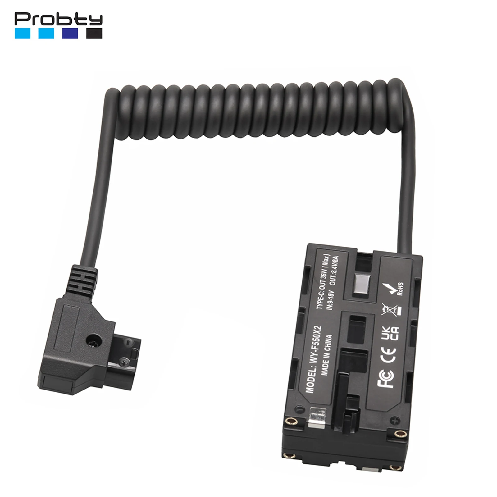 

D-Tap to Dual-Sided NP-F550 Dummy Battery Coiled Cable DC Coupler Accessory for Monitors/LED Video Light/Microphone
