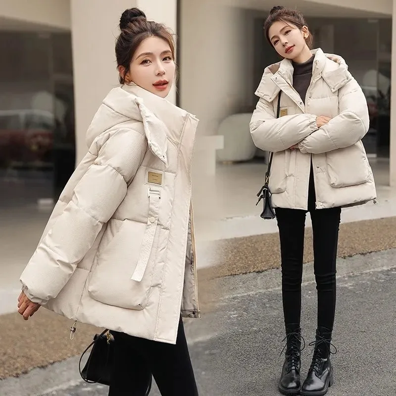2023 New Women Parkas Winter Thick Fashion Casual Hooded Cotton Warm Short Jackets Korean Zipper Snow Wear Coats Puffer Parka