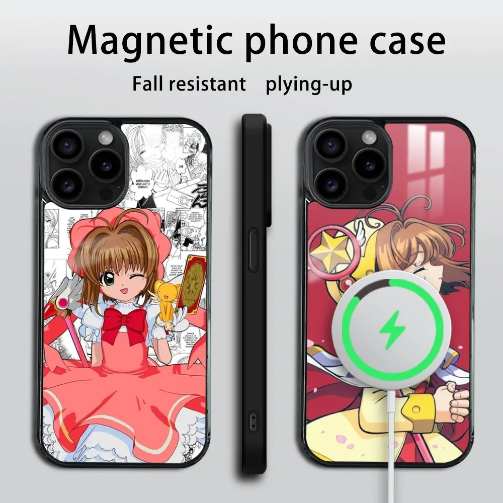 Japanese Anime C-Cardcaptor S-Sakura Phone Case For iPhone 16 15 14 13 12 11 Pro Max Plus Mini Mirror Wireless magnetic case