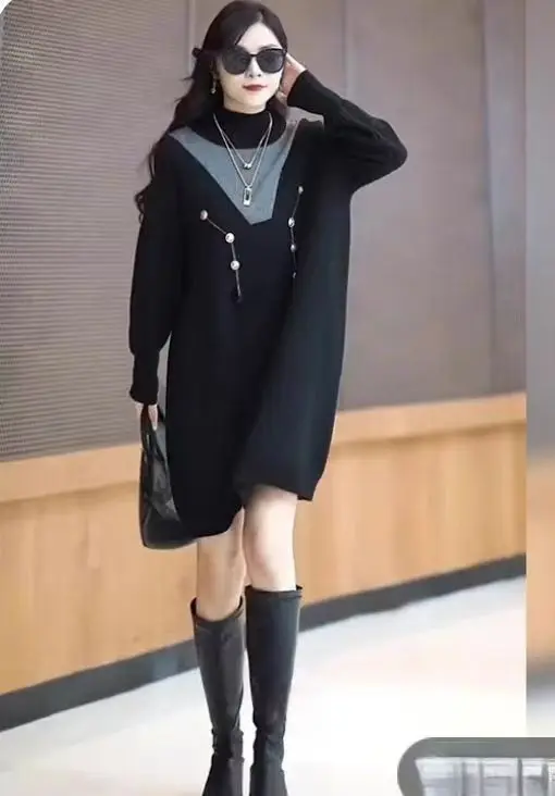 

Свитер Bla Camere с высоким воротником Dr Свободный базовый слой Верхняя одежда для поездок на работу Long Sve Теплый термобелье средней длины