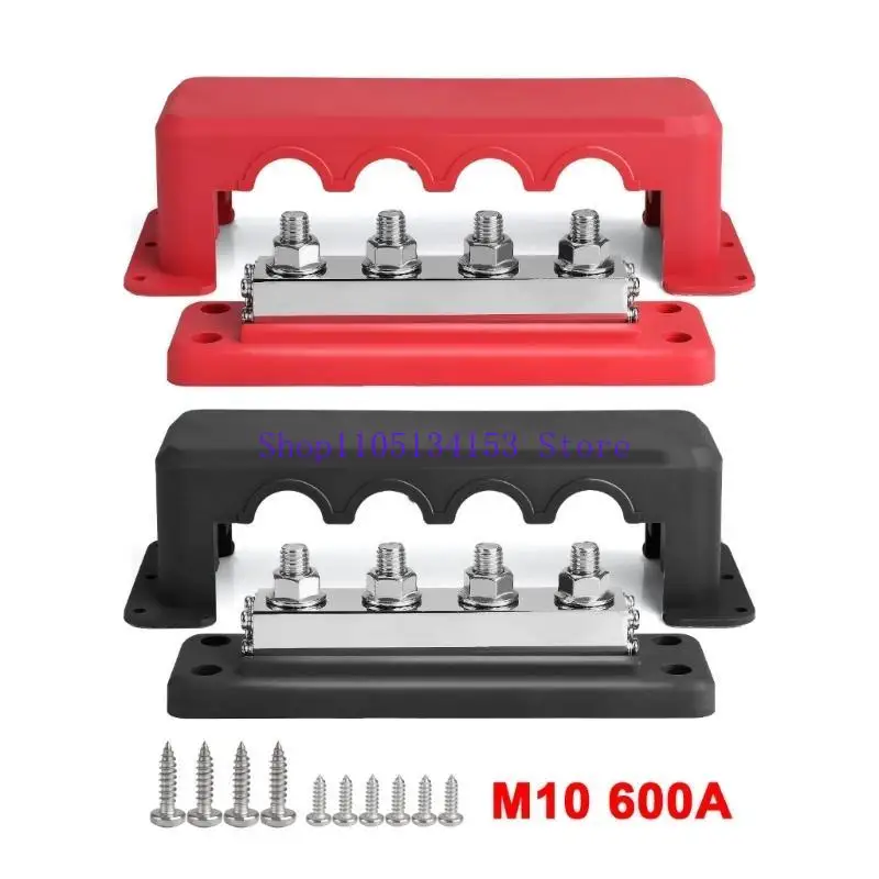 hg89 4 Post Power Distribution Block Bus Bar with Cover 600A Marine Bus Bar, Battery Terminals Distribution Block (3/8”)