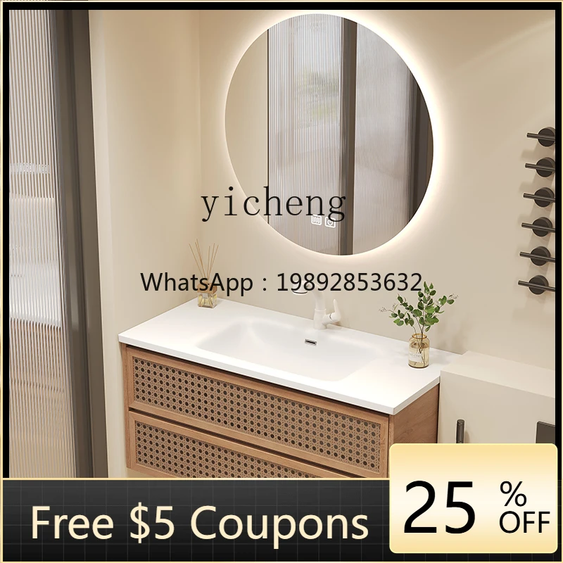 

ZTqh New Chinese Rattan Bathroom Cabinet Combination Nordic American Bathroom Cabinet Skin Feeling Keriai Whole Washbin