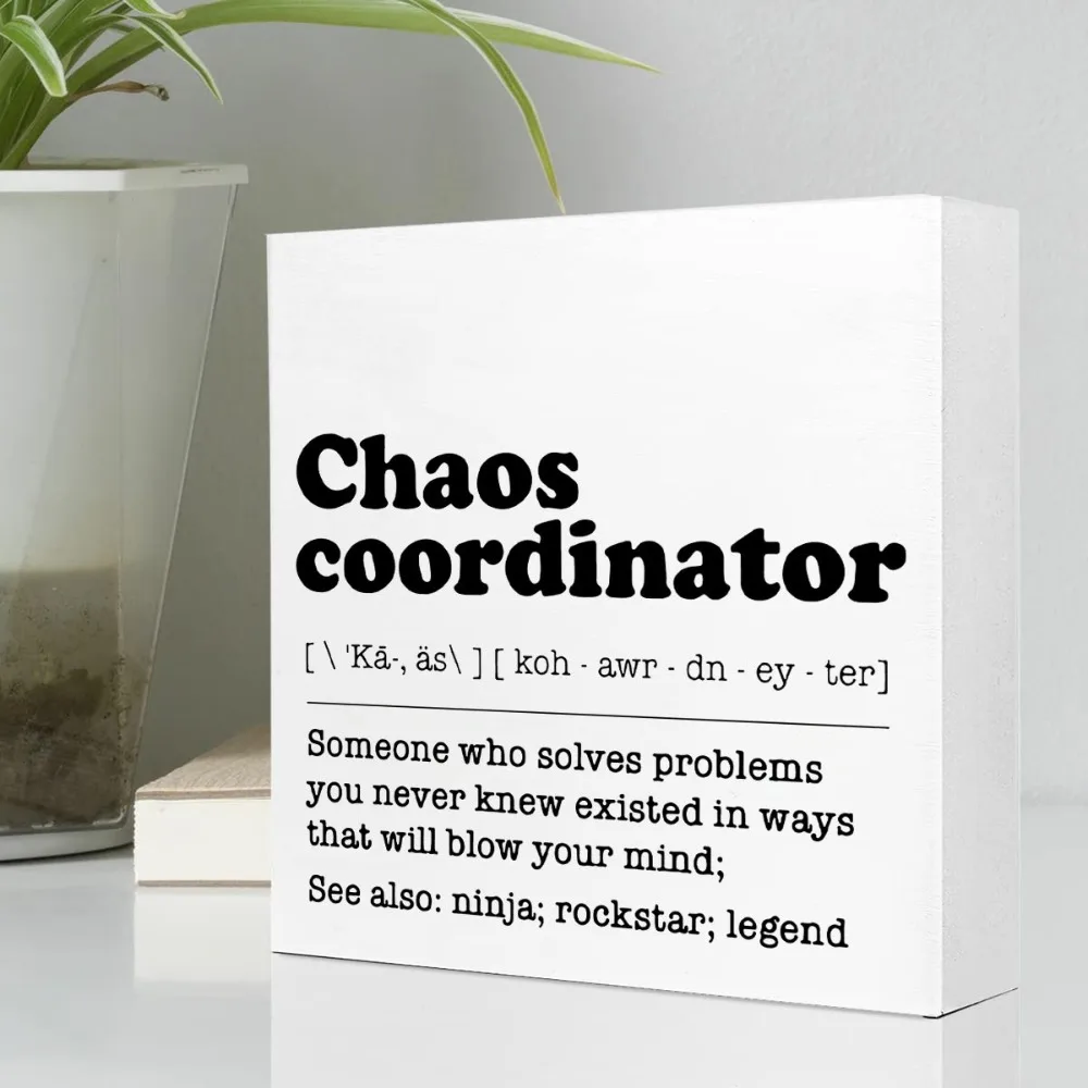 1pc, Funny Office Wood Box Sign, Chaos Coordinator Sign, Funny Office Desk Decor for Women, Men, Coworker, Mom, Friends, Boss