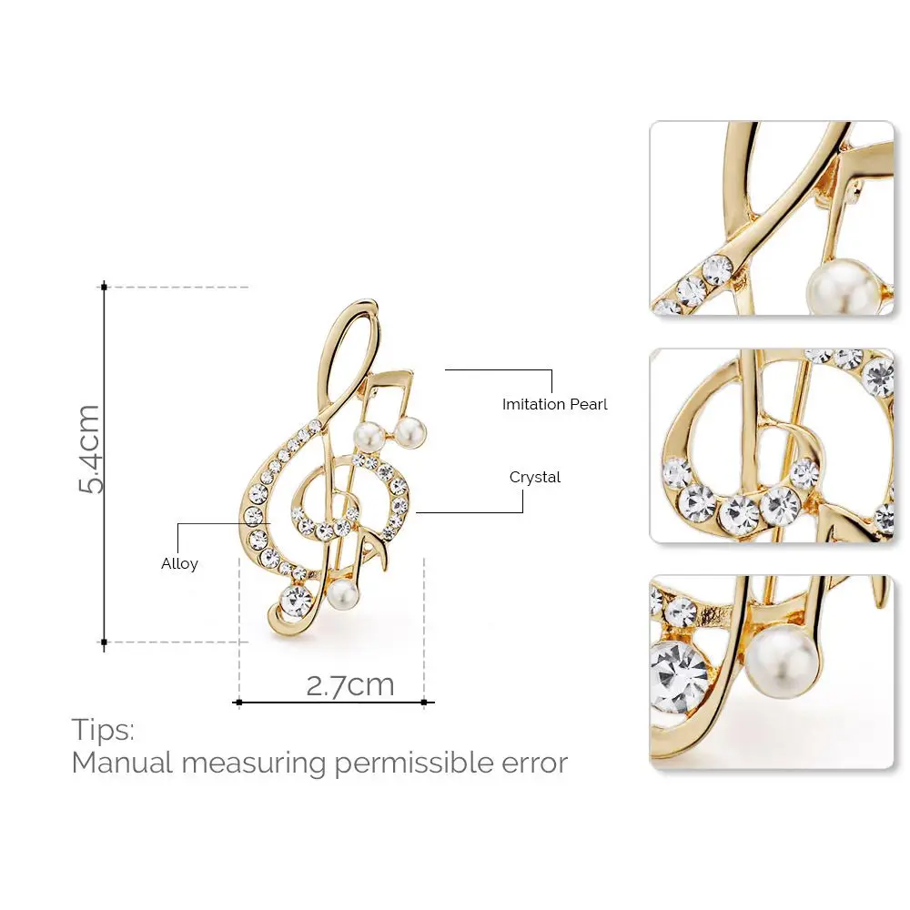 مجوهرات الزفاف وشاح كليب هدية لفتاة فستان اكسسوارات كريستال حجر الراين اللؤلؤ الموسيقية ملاحظة بروش دبابيس وشاح مشبك