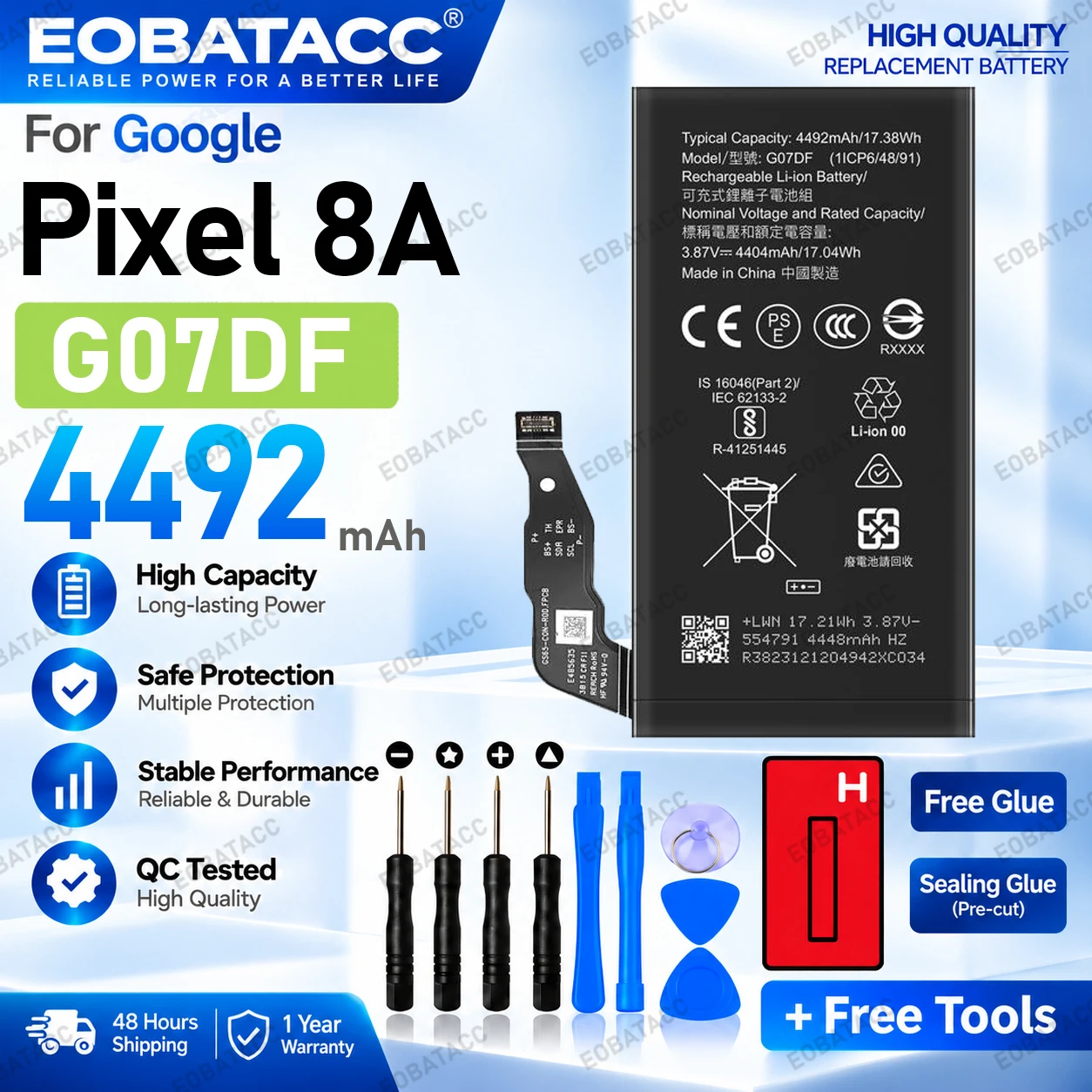 New High Quality Safe Durable G07DF Battery For Google Pixel 8A Replacement Long Lasting+Free Tools