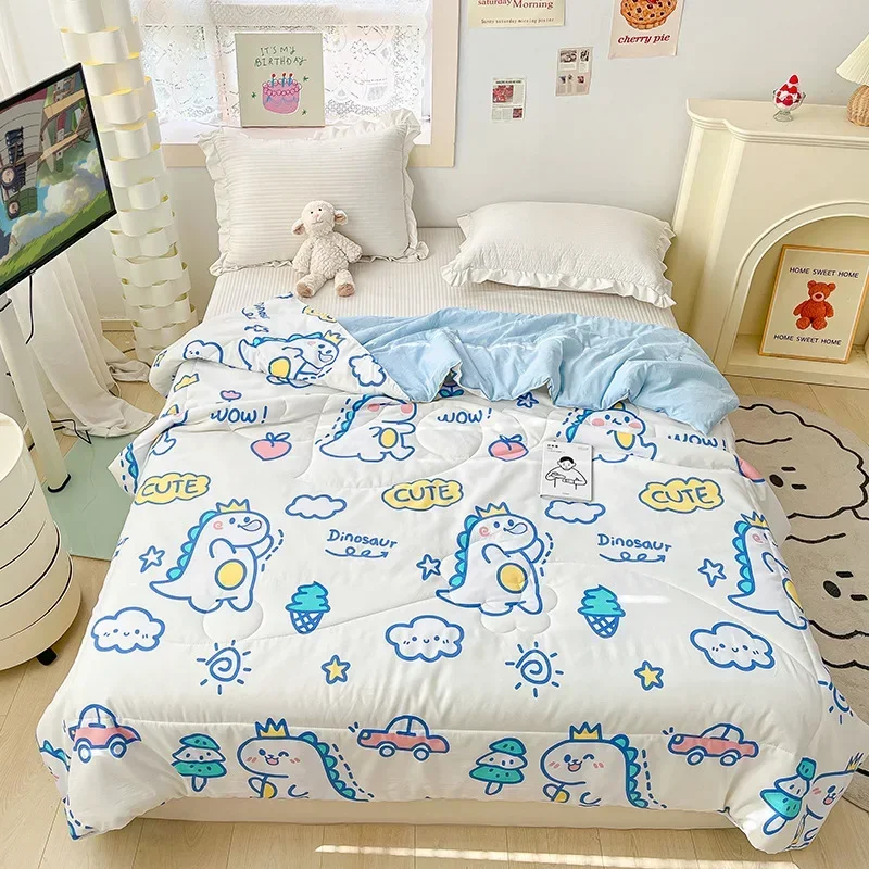 

Cute Dinosaur Quilts Summer Spring Breathable Polyester Cotton Twin Full Size Bed Blanket Soft Thin Boys Girls Home Textile