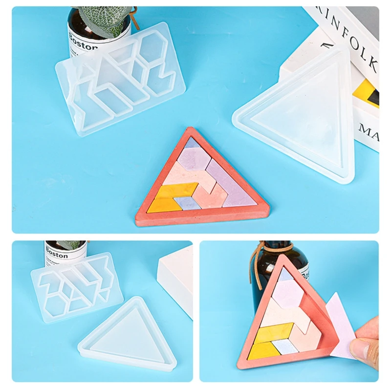 Educational Puzzle Silicone Mold Tangram Game Children Epoxy Resin Mold DIY Jewelry Crafts Making Cast Tool 2 Pcs image 2