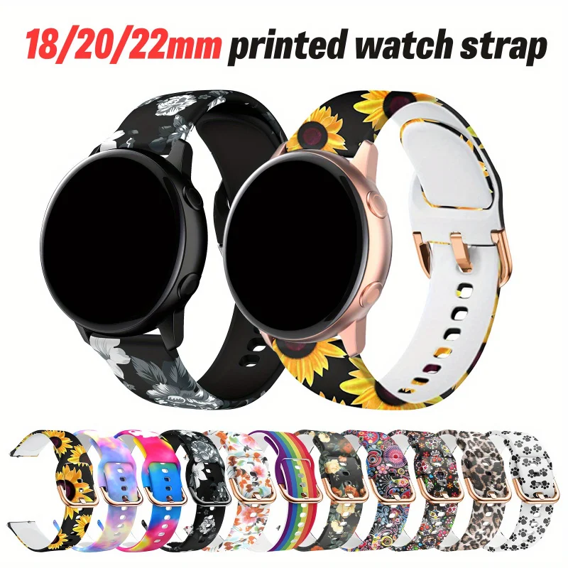 

18/20/22mm Printed Strap for Samsung Galaxy Active 2 (40/44mm) & For Huawei GT5/4/3, Soft Adjustable Durable Replacement Band