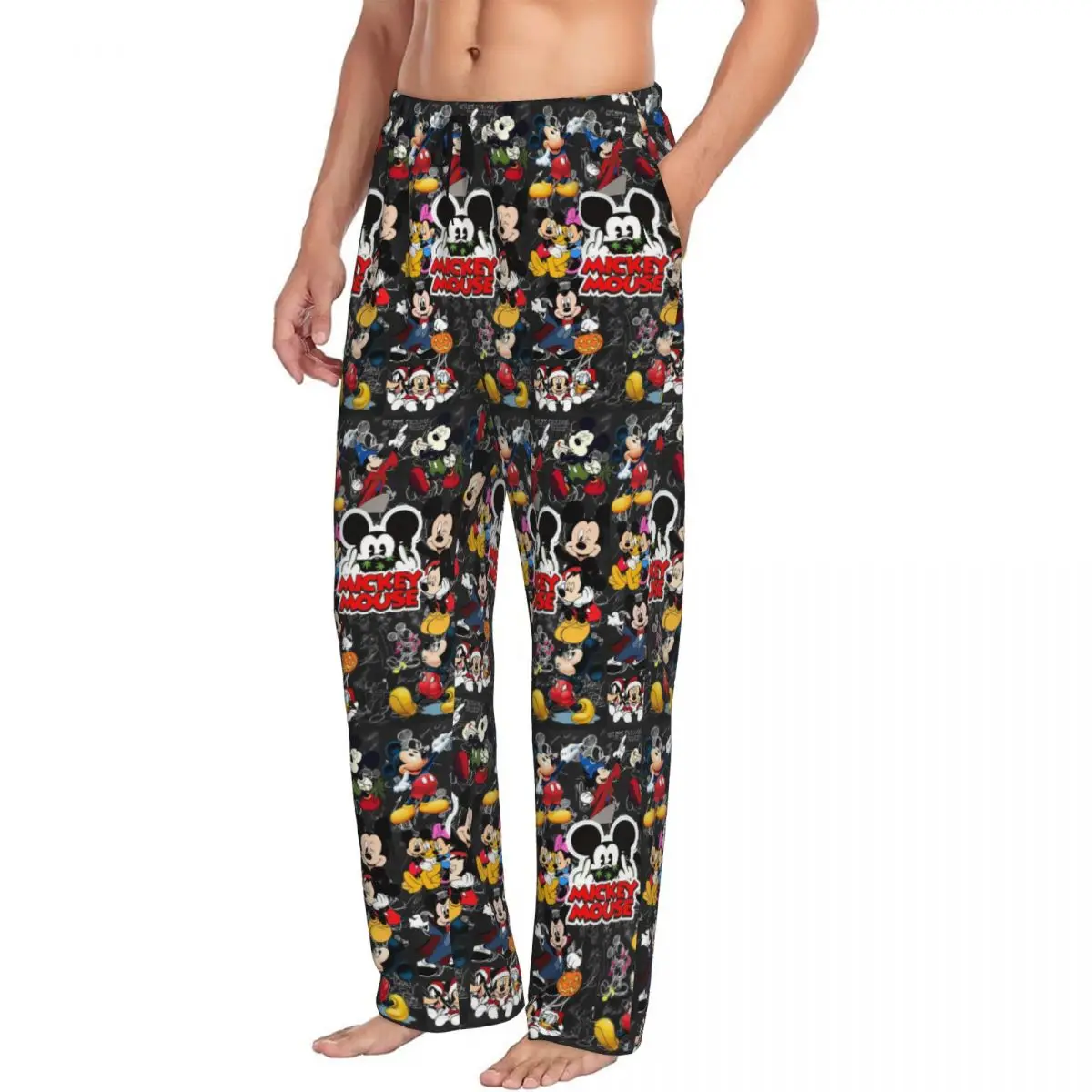 Pantalones de pijama con estampado de Mickey Mouse para hombre personalizados, ropa de dormir bonita con estampado de animación, pantalones con bolsillos