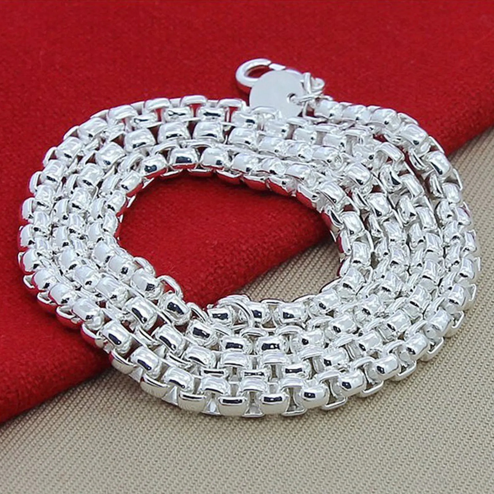 

925 Sterling Silver 5mm Round Box Chain 18/20/24 Inch Necklace For Woman Men Fashion Wedding Engagement Charm Jewelry