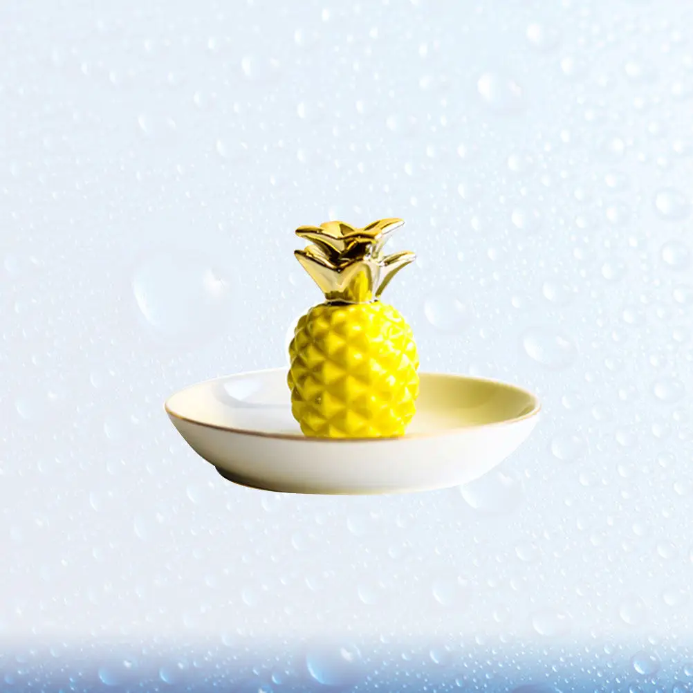 1Pcs Ceramic Jewelry Dish Pineapple Theme Smooth Rim Trinket Tray for Rings Earrings Bracelets Anklets Lenses Hairbands Display