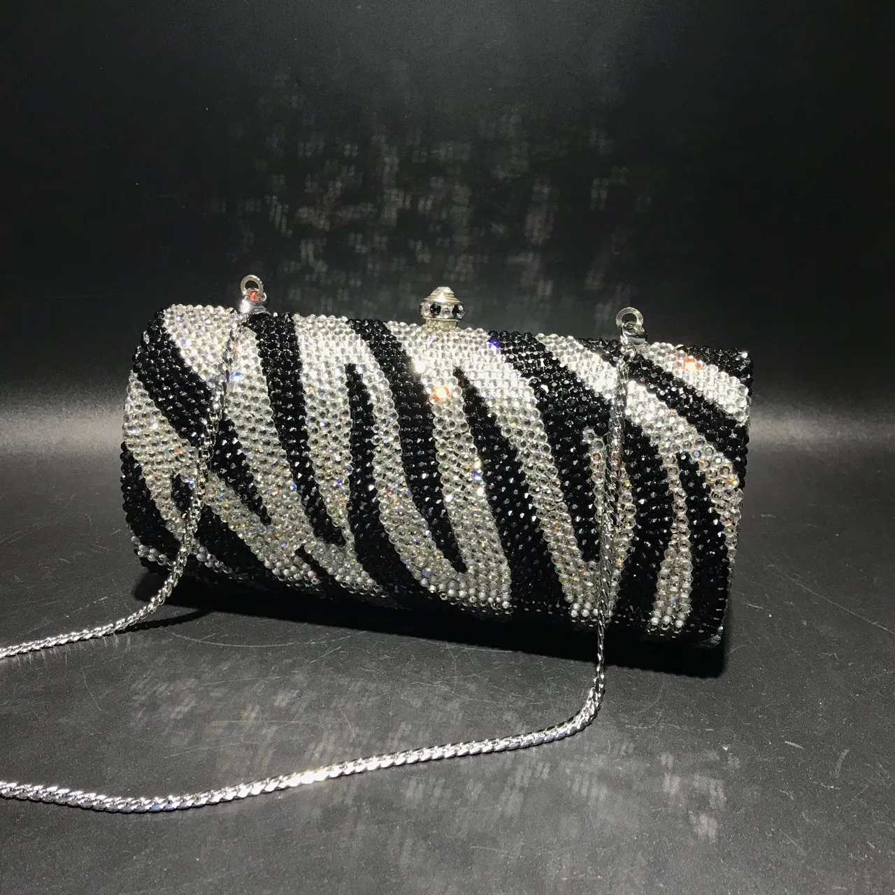 

New Zebra Print diamond-studded Dinner Bag Banquet full-diamonded Women Handmade Diamond Flap Bag A7655