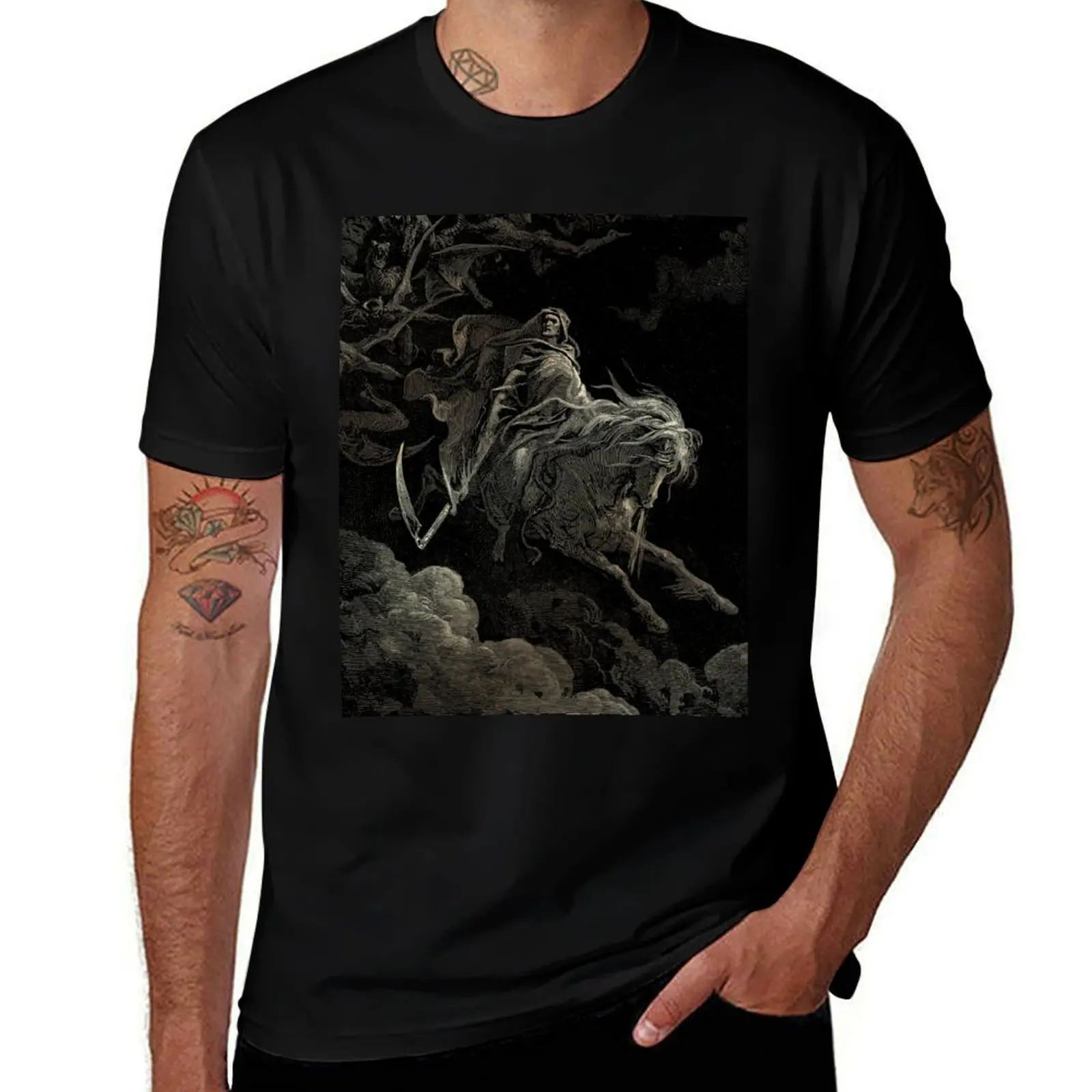 

Enhanced, High Res Gustave Doré Death on a Pale Horse 1865 Cream T-Shirt cotton t shirt man graphic t shirts for man T-shirt