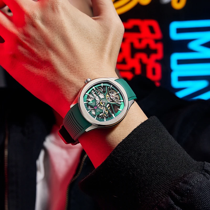 

Men's Fashion Skeleton Mechanical Watch with Automatic Movement And Night Light Steel Advanced Men's Clock