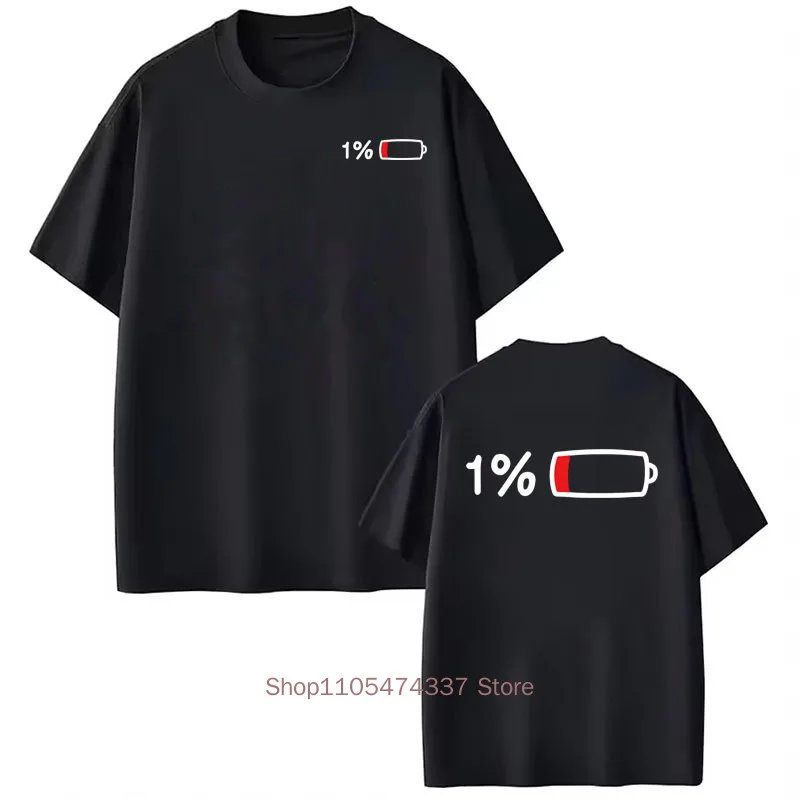 1% Battery Graphic Print T-shirts for Women Summer Casual Fashion Loose Minimalist Streetwear Tops Crew Neck Short Sleeve Tees