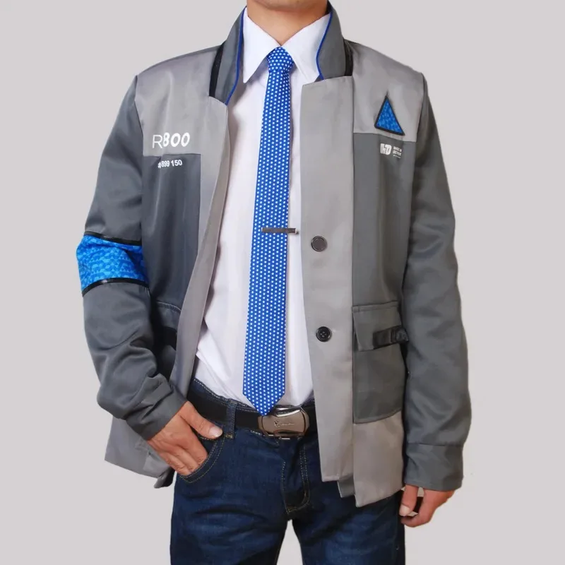 Jaket Pria Seragam Cosplay Anime Connor Kemeja Putih Dasi RK800 Mantel Kostum Set Lengkap Pakaian Pertunjukan Panggung Penyamaran Dl;1