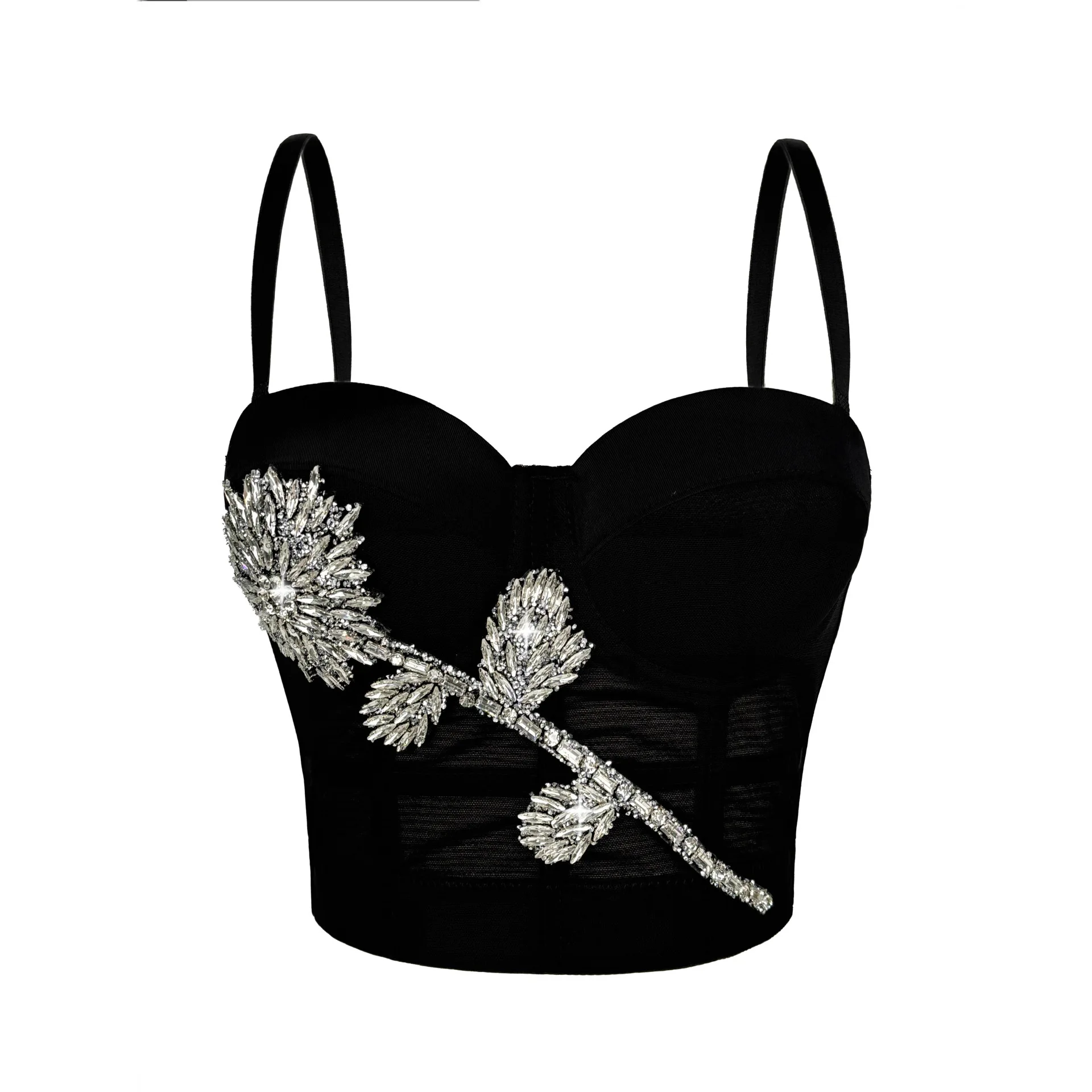 

3D Rhinestone Flower Bustier Bra, Sexy Underwire Corset Top for Women, Push Up Buster for Outerwear & Layering