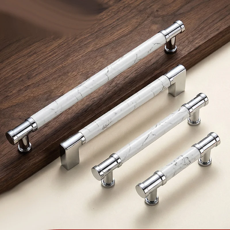 Luxury Marble Pattern Furniture Handles White Marble Grain Closet Pull Drawer Knobs For Kitchen Wardrobe Cabinet Door Pulls Diy
