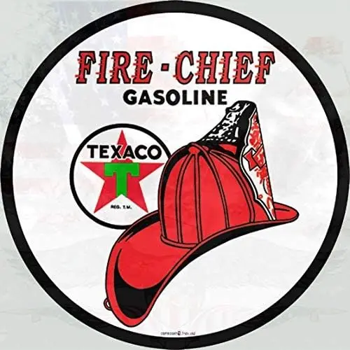 Aluminum metal tin sign Fire Chief Gasoline Tin Sign-Round Tin Sign,Retro look home decor club bar poster 12x12 Inch