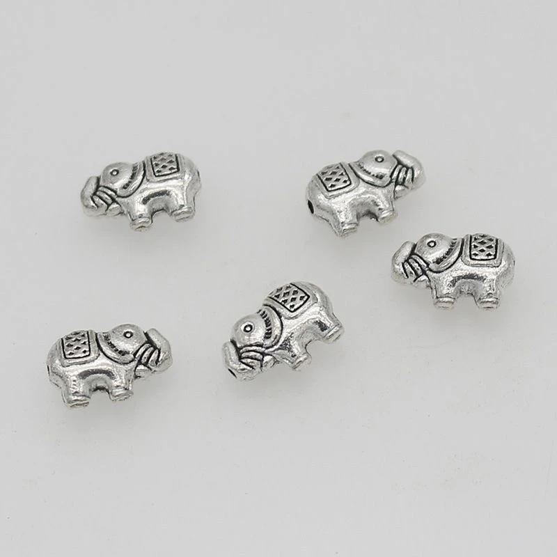 20pcs new retro antique silver color animal elephant loose beads for jewelry making diy charms metal beads  bracelet accessories