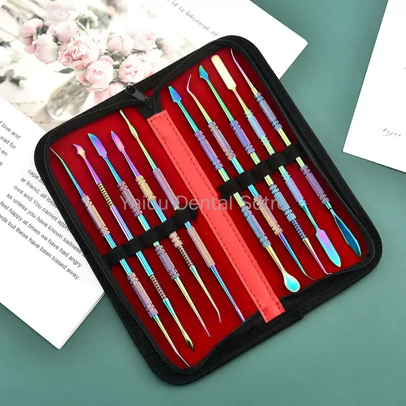 3sets Dental Carving Plaster Knife Spatula Practical Stainless Steel Teeth Wax Dentist Tool kit Dental Instrument ToolsOrganizer