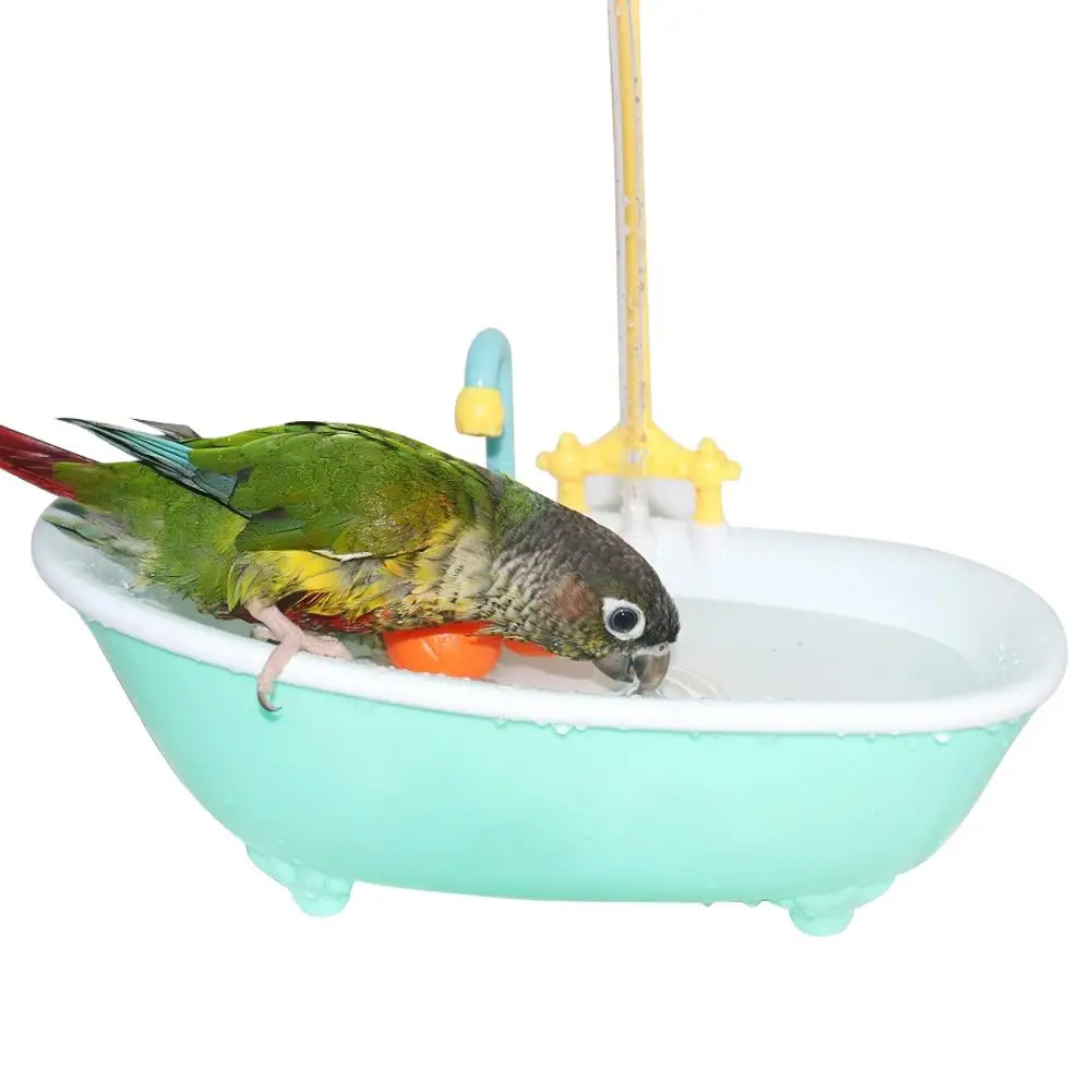 Parrot Automatic Bathtub Toy with Faucet Realistic Washing Parakeets Budgie Cockatiel Conure Parrot Bath Box Bird Supplies