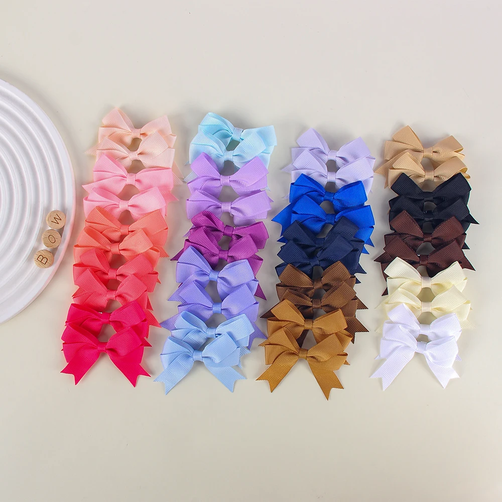 40Pcs/lot Macaron Solid Bow Alloy Hair Clip Cute Solid Color Ribbon Hair Clip Children's Gift Hair Accessory