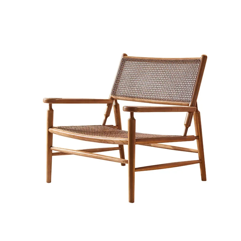 New Chinese style rattan woven solid wood leisure chair living room, quiet wind lounge chair, coffee table combination, homestay