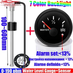 Sensore a galleggiante dell'acqua 0-190 Ohm + indicatore di livello dell'acqua 7 colori LED 52mm indicatore del misuratore del serbatoio dell'acqua con allarme per auto Camper Yacht 9-32V