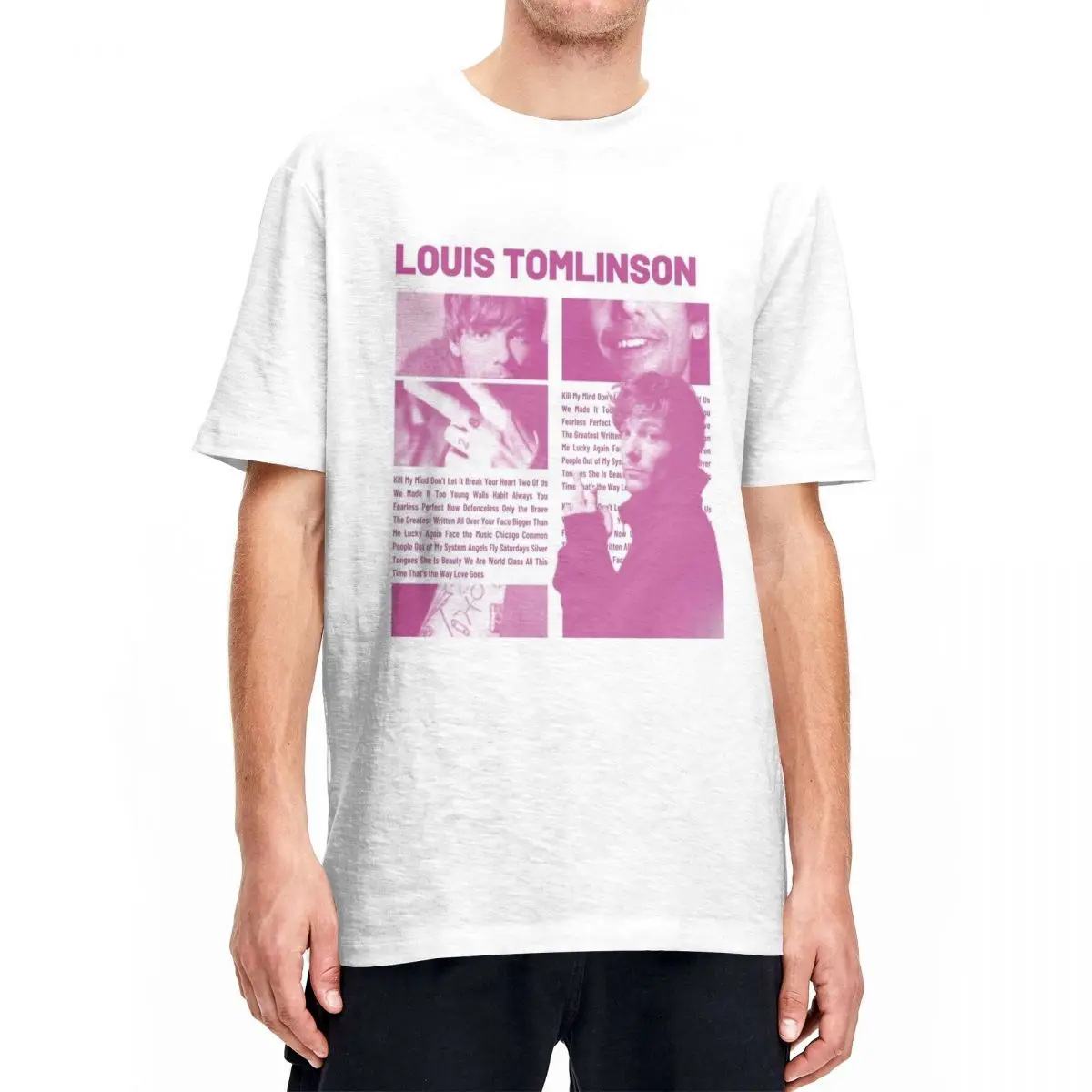 Pink Louis Tomlinsons English Singer T-Shirt Music Album Hipster T-Shirts Short Sleeve Y2K Tops Cotton O-Neck Plus Size Clothing