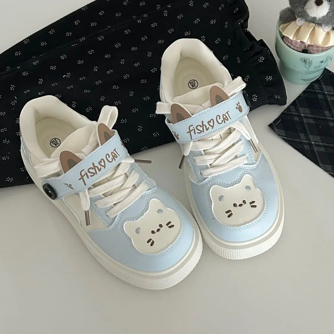 New Platform Cat Sneakers Women's Leatherette Sports Shoes Niche Kitty Paw Trainers Teen Girls Chunky Athletic Skate Shoes Woman