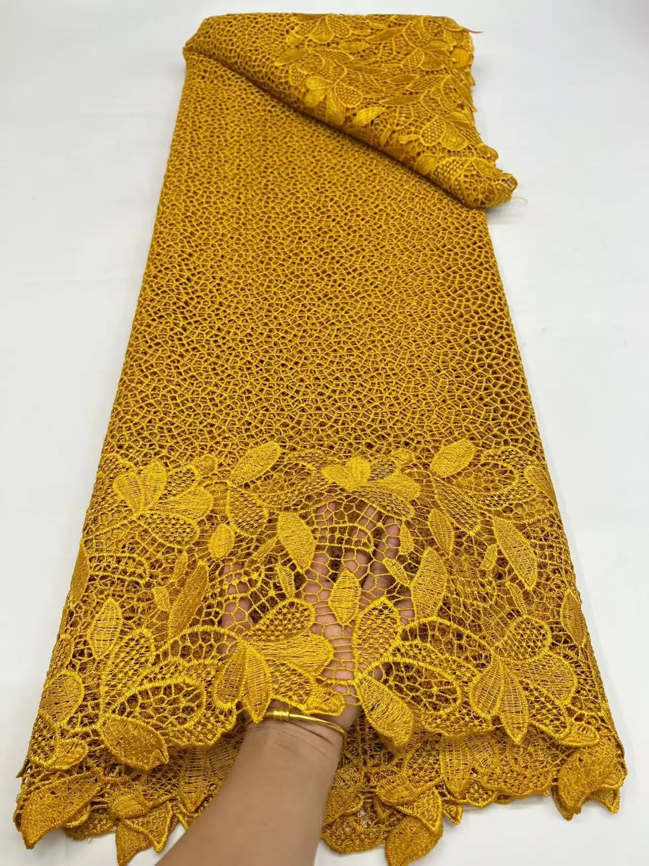 Nigerian Guipure Cord Lace Fabric with High Quality Sequins African Mesh Milk Silk Embroidery for Women's Sewing Projects