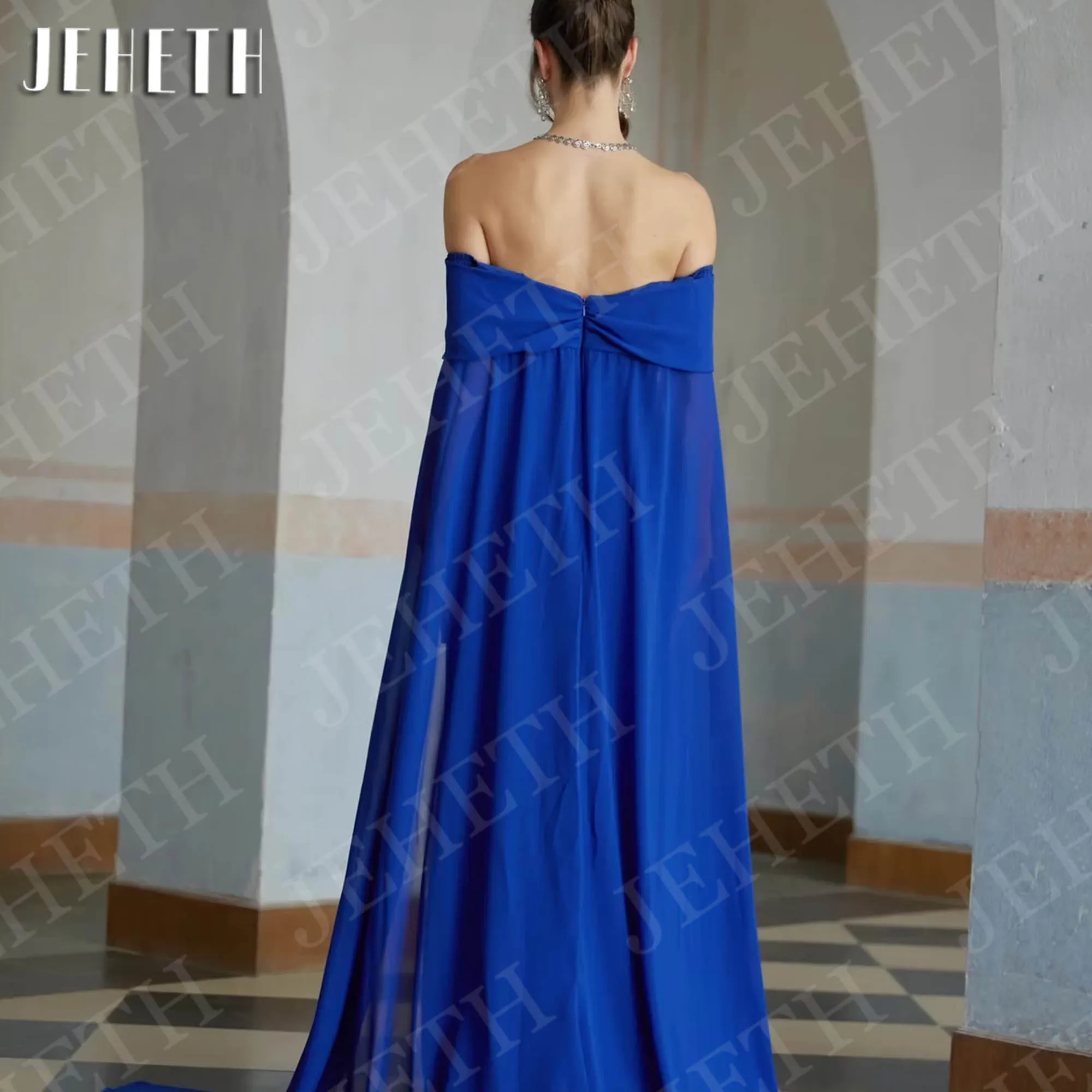 فساتين سهرة جميلة بحورية البحر من JEHETH عصرية مكشوفة الكتف من الشيفون الأزرق الملكي للحفلات الرسمية مخصصة من Fساتين سهره حورة البحر جميلة فساتين المساء الحديثة خارج الكتف الملكي الأزرق الشيفون رسمي فستان الحزب مخصصة