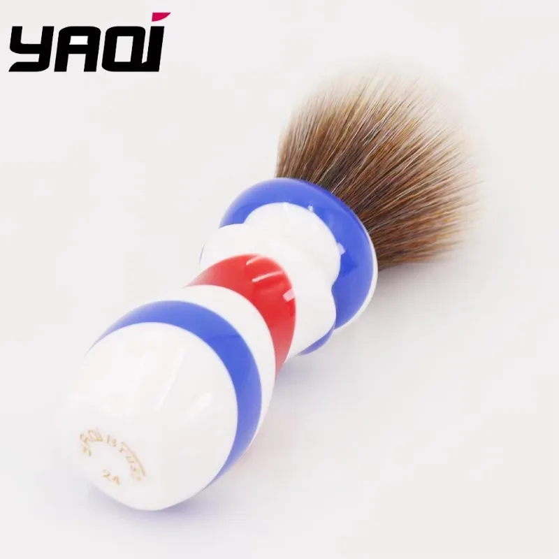 YAQI Vintage Mature 24MM New Barber Pole Style Brown Synthetic Knot Shaving Brush For Mens Cleaning Durability Wet Shaving Brush