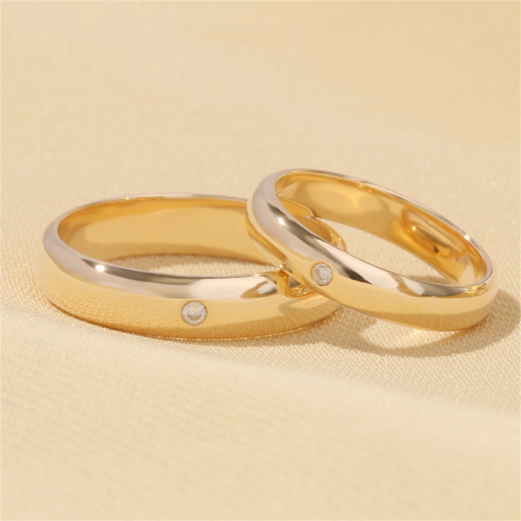 AZS Designer Handcrafted Simple Dot Set Gold-Plated Silver Rings with Lab-Grown Diamonds Women Couples Wedding Stacking rings