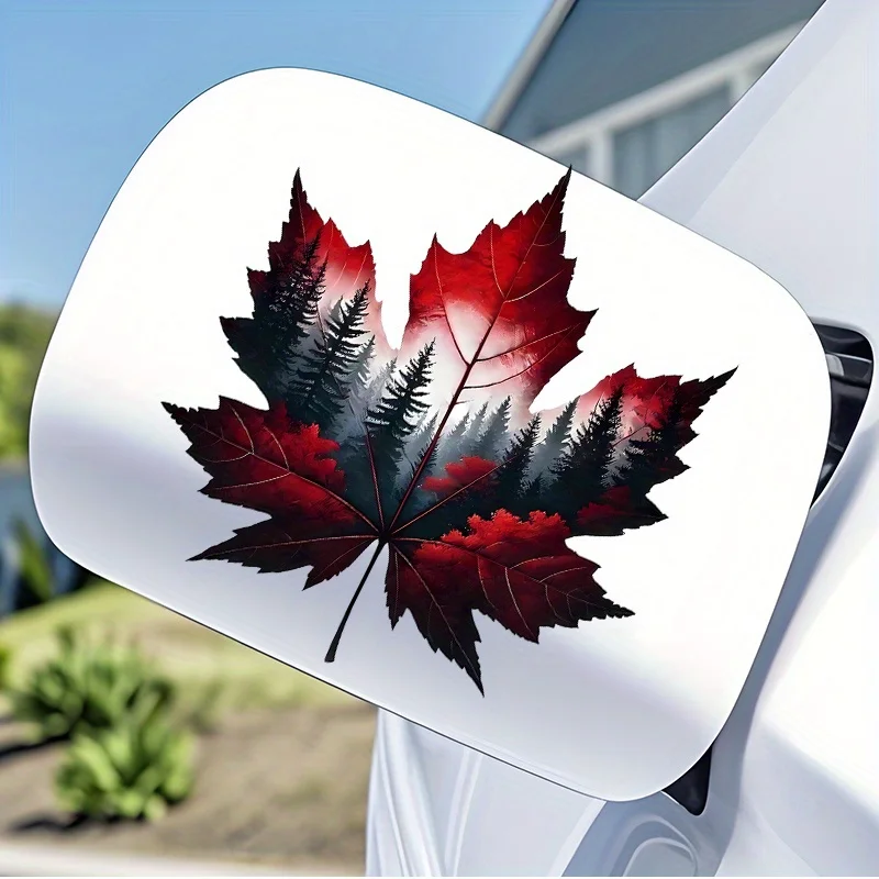 1pc Red Maple Leaf Forest Landscape Sticker, Suitable for Car Rear Motorcycle Surface Truck Laptop Window Cup Wall Glass Metal