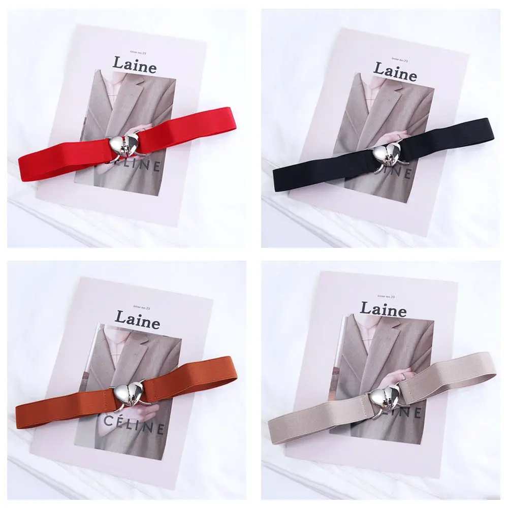 Exquisite Korean Girl Metal For Woman Love Heart Buckle Thin Belts Waist Accessories Elastic Belts Waistband